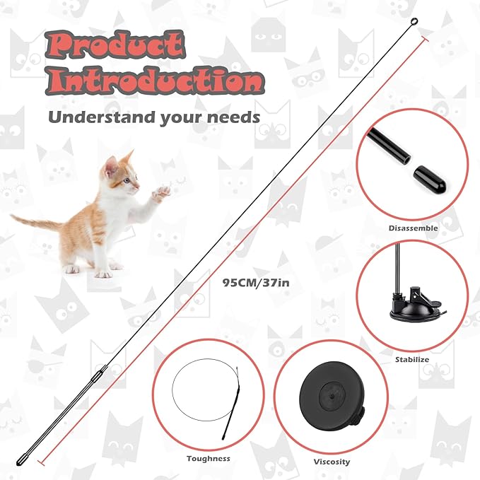 Cat Toys for Indoor Cats,Interactive Cat Toys for Bored Indoor Adult Cats 7 Pack Cat Teaser Cat Toys, 2 Pack Flexible Steel Wire and 4 Pcs Replacement Feather Refills with Balls and Birds