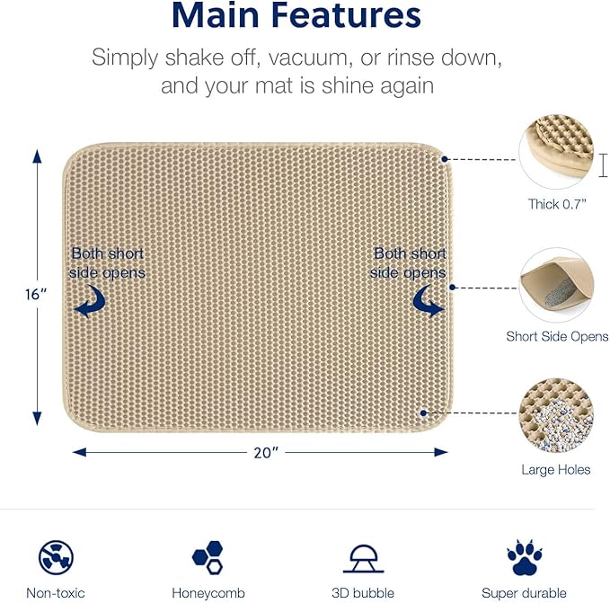 WePet Cat Litter Mat, Kitty Litter Trapping Mat - Medium Size, Honeycomb Double Layer Mats, No Phthalate, Urine Waterproof, Easy Clean, Scatter Control, Catcher Litter Box Rug Carpet 24x15 Inch Beige