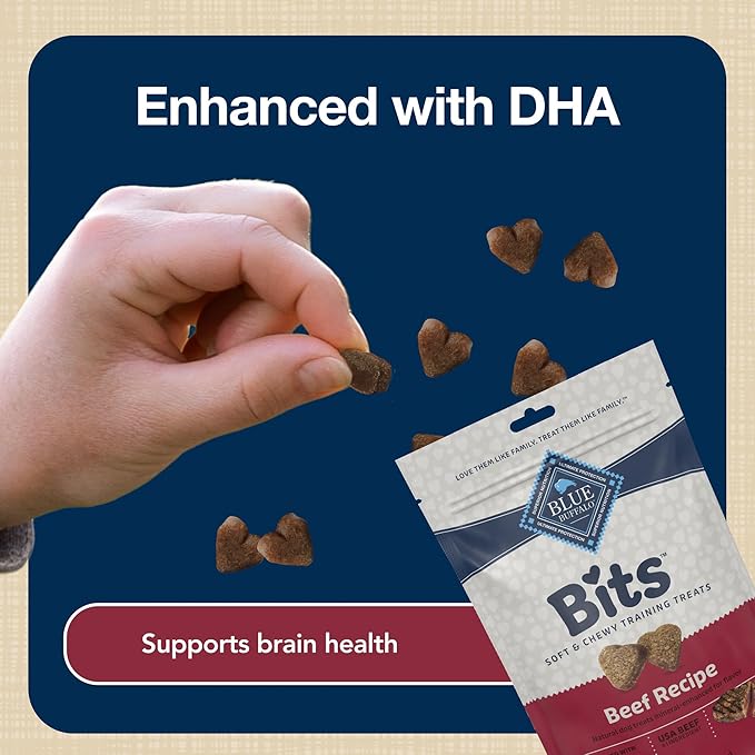 Blue Buffalo Bits Soft Dog Treats for Training, Made With Natural Ingredients & Enhanced with DHA, Beef Recipe, 11-oz Bag