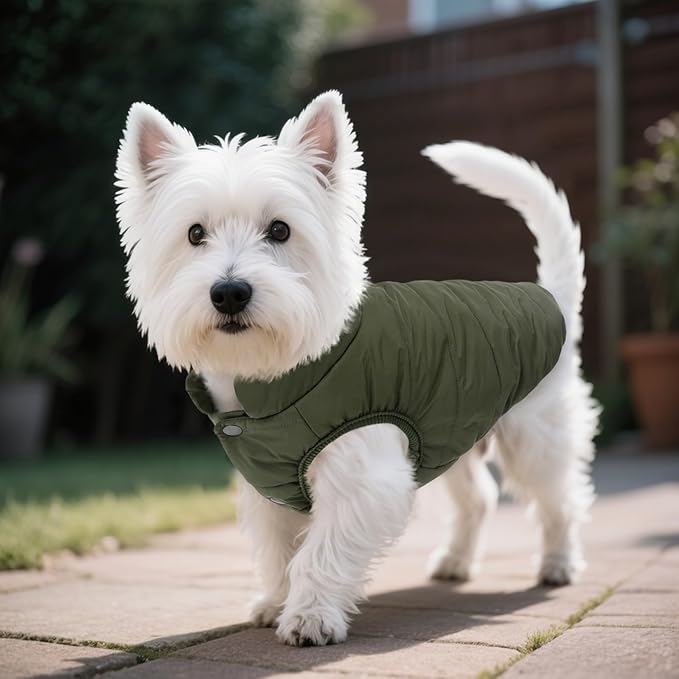 ASENKU Windproof Dog Winter Coat Waterproof Fleece Jacket Cold Weather Pet Apparel for Small Medium Large Dogs (ArmyGreen, M)