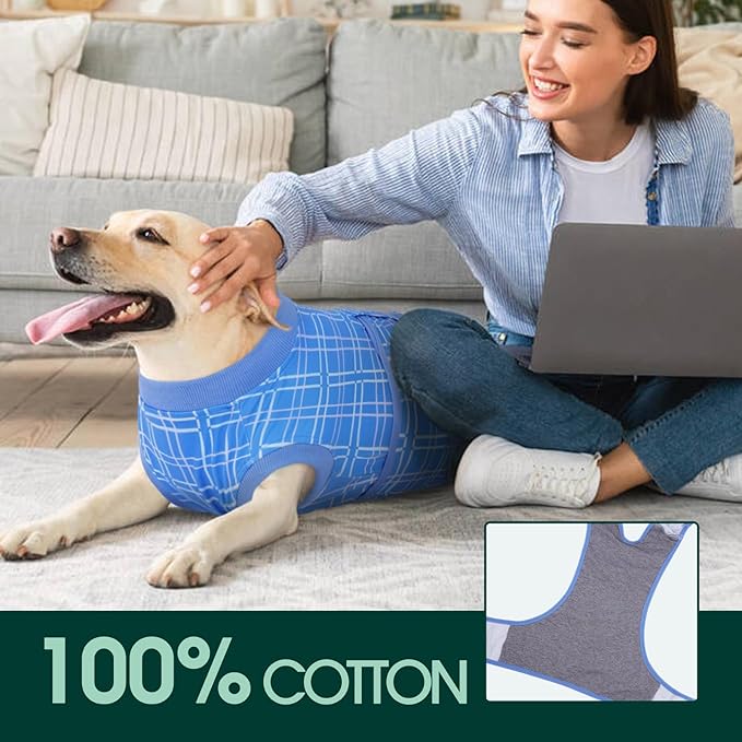 Kuoser Dog Recovery Suit for Female Male Dogs, Post-Surgery Bodysuit for Spay Neuter, Dog Onesie After Surgery, Anti-Licking Pet Surgical Recovery Suit, Blue S