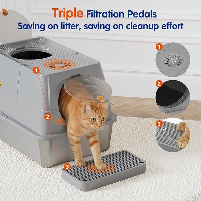 Front & Top Entry Stainless Steel Litter Box with Lid,Cat Litter Box Enclosure,Extra Large Enclosed,Non-Sticky Metal Pan,Anti-Leakage,Odor Control,Easy Clean,Covered for Indoor Cats,Includes Scoop Set