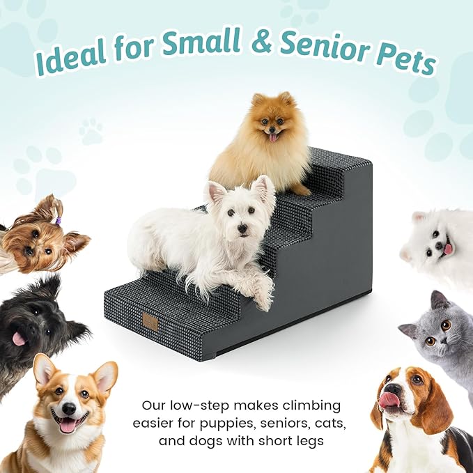 Slope Dog Stairs for Small Dogs 15.7" H, Pet Steps for Couch Sofa Chair with Washable Cover, Non-Slip Indoor Ramp for Puppy Older Cats, 4 Step, Charcoal Grey