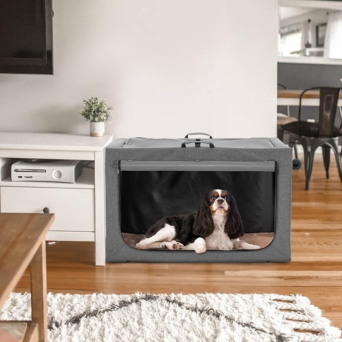 30inch Soft Dog Crate for Medium Dogs, 3-Doors Dog Kennel Carrier with Soft Mat, for Indoor Outdoor Travel