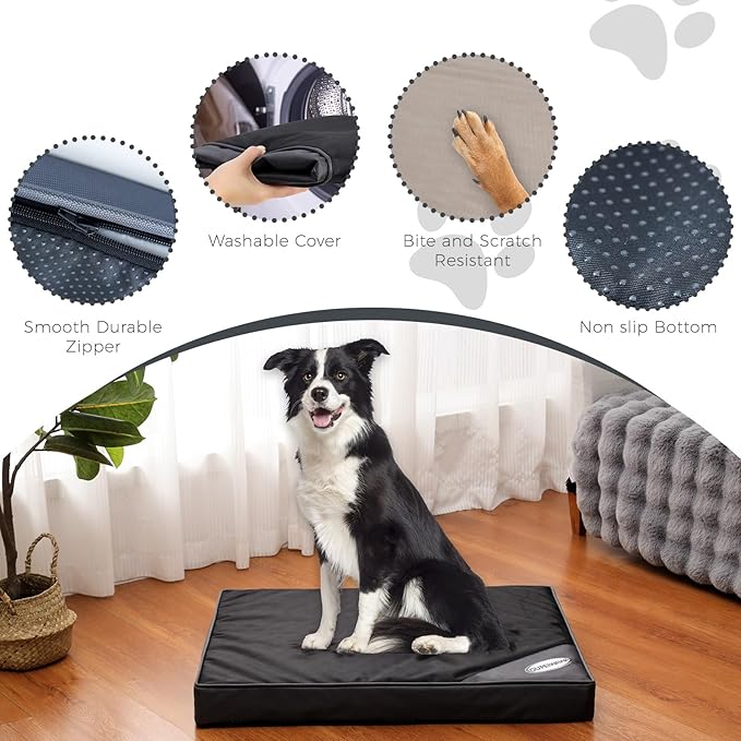 Orthopedic Outdoor Waterproof Dog Beds for Medium Dogs, Washable Crate Bed with Egg Crate Foam Pet Bed Mat and Removable Oxford Fabric Cooling Cover Bed,36"x 26", Black