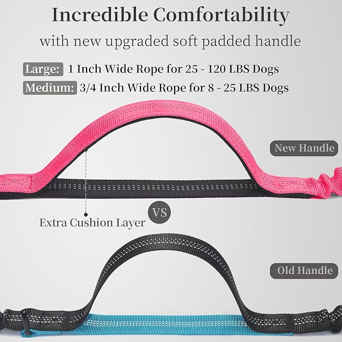 iYoShop Hands Free Dog Leash with Zipper Pouch, Dual Padded Handles and Durable Bungee for Walking, Jogging and Running Your Dog (Medium, 8-25 lbs, Pink)