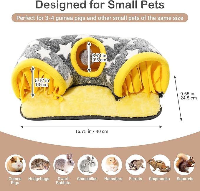 Avont Guinea Pig Hideout Tunnel, Small Animal Hideaway Play Tube Toys with Curtains, Soft Sleeping Bed House for Dwarf Rabbits Chinchillas Hamsters Hedgehogs Ferrets Bearded Dragons and Rats -Star