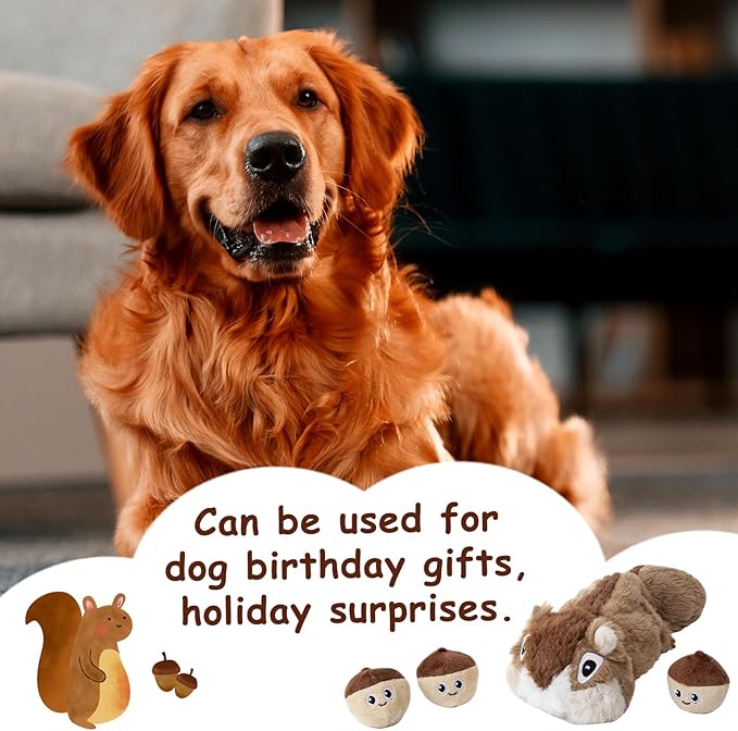 Hollypet Squeaky Dog Toy, Interactive Plush Hide and Seek Dog Toys for Small Medium Sized Dogs and Non-Aggressive Chewers, Puppy Teeth Clean Chew Toys, Pine Cone