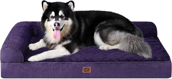EHEYCIGA Memory Foam Dog Bed XXL, Giant Dog Bed Orthopedic with Washable Removable Cover, Waterproof Pet Bed Couch for Jumbo Dogs, 48x36x7 Inches, Purple