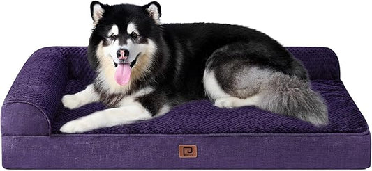 EHEYCIGA Memory Foam Dog Bed XXL, Giant Dog Bed Orthopedic with Washable Removable Cover, Waterproof Pet Bed Couch for Jumbo Dogs, 48x36x7 Inches, Purple
