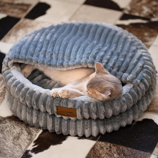 CHEERPALS Cat Bed Cave for Indoor Cats, Washable Round Cat Bed Soft Fluffy Pet Bed for Kitty, Puppy and Small Dog(Dark Blue)