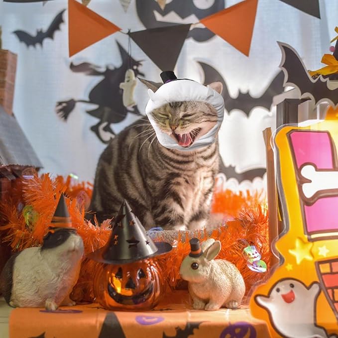 ABTOLS Halloween Dog Cat Ghost Shape Hat, Adjustable Soft Small Pet White Ghost Cap Headwear for Puppy Dogs Kittens Halloween Festival Cosplay Costume Accessory Headgear