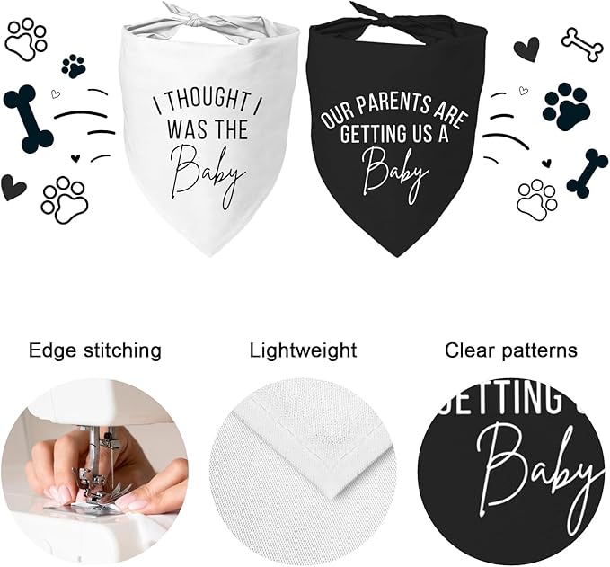 2 Pack Dog Bandanas for Pregnancy Announcement, Cute Adjustable Pet Bandana Scarf for Small Medium Large Dogs, Gender Reveal Puppy Accessories, Soft Breathable Fabric for Puppy Cats