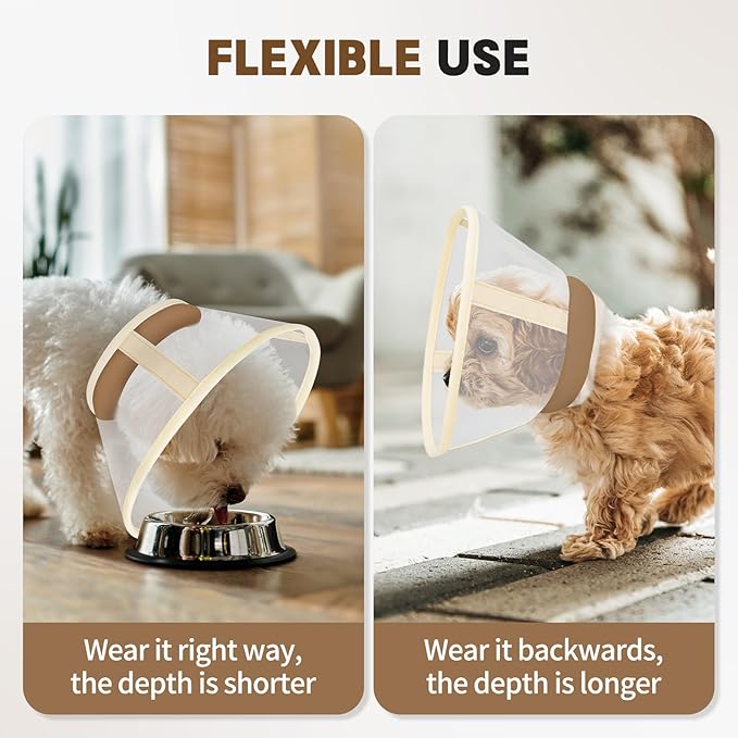 Soft Dog Cone Collar to Stop Licking-Adjustable Comfortable Mesh Recovery Collar After Surgery for Small or Miniature Dogs, Alternative to Plastic Elizabethan Collar for Neuter Incision Care (Brown,M)