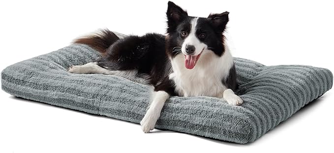 FURTIME Washable Dog Bed Large Sized Dogs, Deluxe Dog Crate Beds Comfy Fluffy Kennel Pad Anti-Slip Pet Sleeping Mat, Machine Washable Dogs Pillow, 35"x23"x3.5", Gray