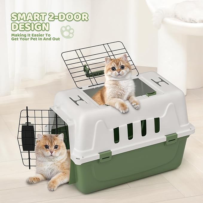 Magshion 18 Inch Pet Carrier Hard-Sided Dog Carrier with Top and Front Door Access, Plastic Dog Kennel for Longer Traveling, Durable Handle and 4 Sides Ventilation for Pet Up 10 lbs (White+Green)
