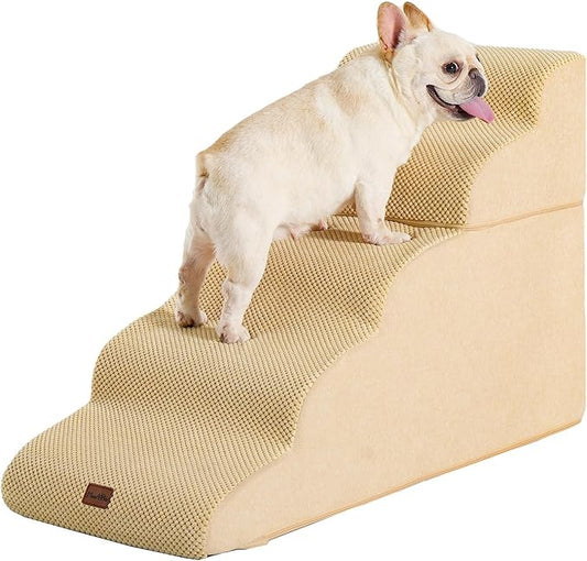 Made4Pets Dog Stairs Ramp for High Bed, 5-Step Pet Stairs for Bed Couch Sofa Climbing, 35D Foam Pet Steps for Small Dogs and Cats, Non-Slip Bottom Dog Steps, Tan