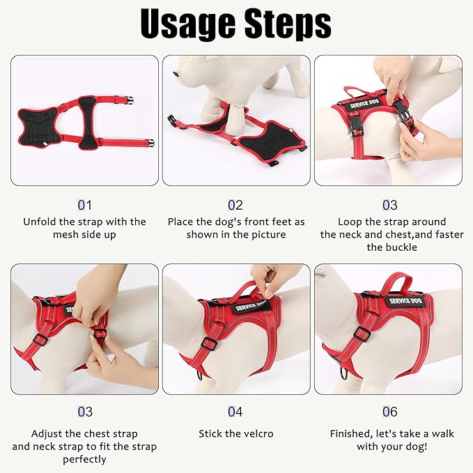 Demigreat Service Dog Harness, Reflective Dog Vest Harness with 5 PCS Patches, Adjustable Soft Oxford Pet Harness, Inner Layer Mesh, Easy to Control for Dogs (All-RED, X-Large (Pack of 1))