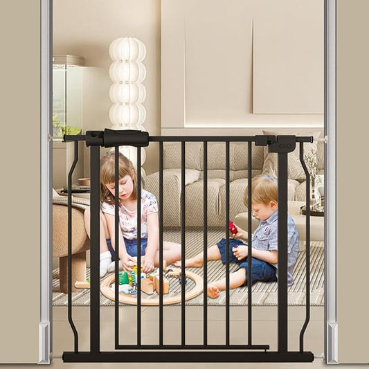 Baby Gate for Stairs 29.13"-33.86" Wide Dog Gates for Doorways Pressure Mounted Pet Gate Walk Through Metal Child Indoor Safety Gates No Drilling (Black, 29.13"-33.86"/74-86CM)