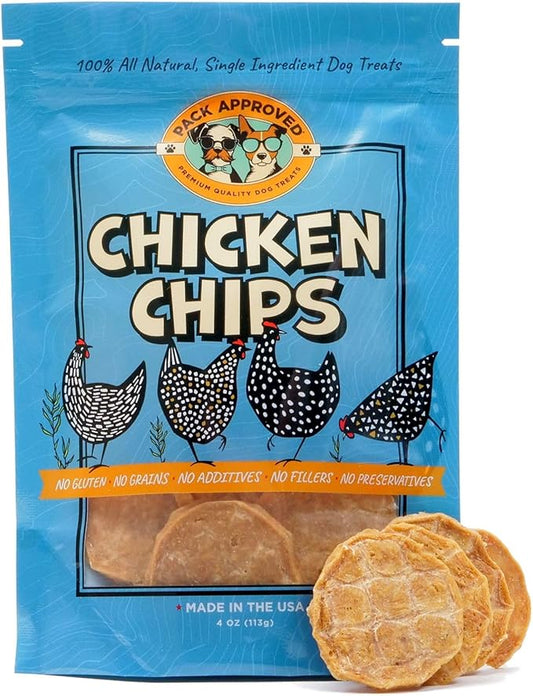 Chicken Chips - Crunchy, Single Ingredient Dog Treat -100% All Natural Chicken Breast - 4oz