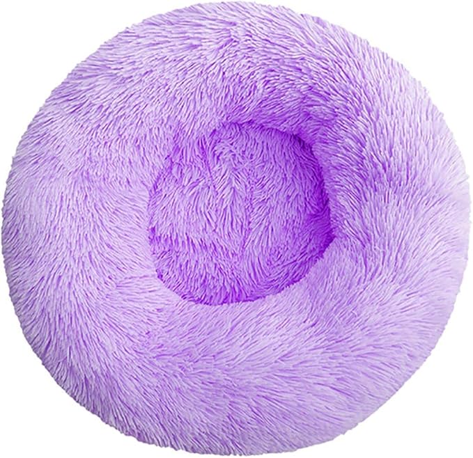 Purrfect Cat Beds - Washable 20 inches, Anti-Anxiety Round Plush Faux Fur, Thick Bottom (Purple, Medium) - Suitable for Indoor Cats & Small/Medium Dogs