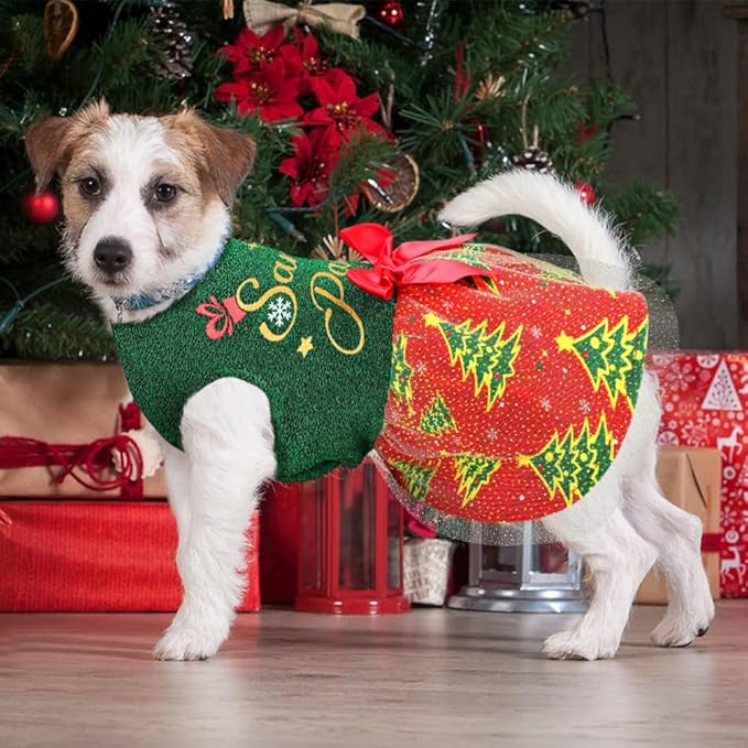 Funny Puppy Dress with Bow - Dog Dresses & Costumes for Small & Large Dogs - Pumpkin Witch Bat Pet Costume for Halloween & Christmas