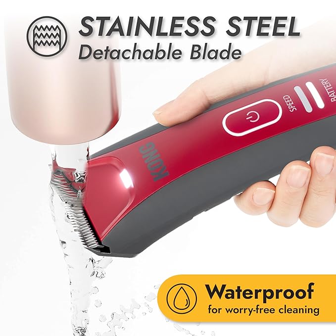 KONG 2-Speed Cordless-Corded Dog Clipper Kit – Stainless Steel Blade, Waterproof, LED Spotlight, Use-While-Charging, 6 Guide Combs, Ergonomic Handle – Red/Gray, Medium Coat Types