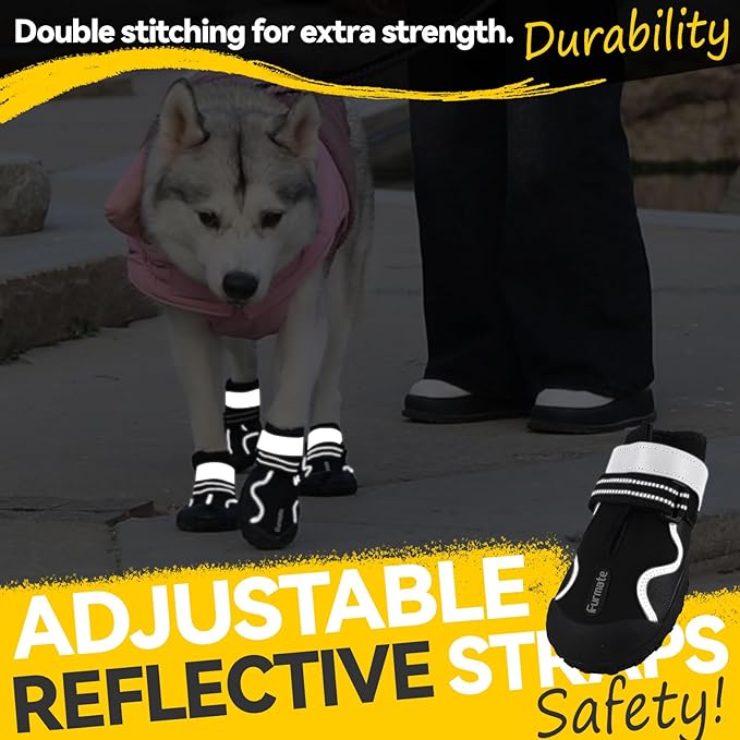 Dog Shoes for Large Small Medium Dogs,Dog Booties for Indoor Hardfloors Anti-Slip,Reflective Strip Waterproof Dog Boots & Paw Protectors for Outdoor Walking Hot Pavement,Winter Snow (Black-5)