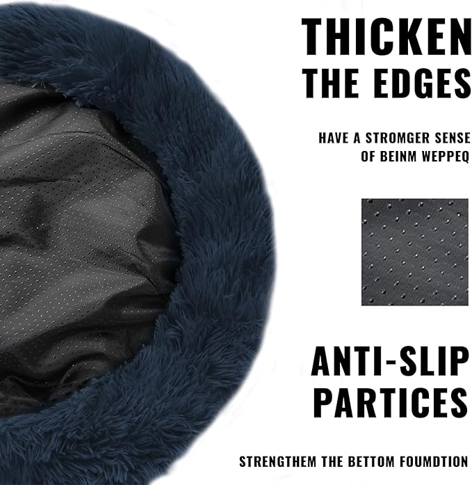 ShinHye Cat Bed Round Plush Fluffy Hooded Cat Bed Cave, Cozy for Indoor Cats or Small Dog beds, Soothing Pet Beds Doughnut Calm Anti-nxiety Dog Bed - Waterproof Bottom Washable (23×23inch, Dark Grey)