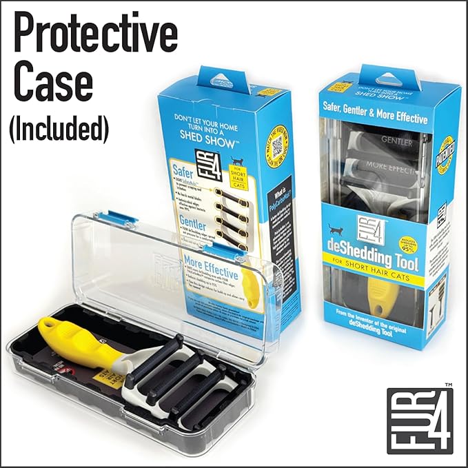 FUR4 deShedding Cat Brush for Short Hair Cats – Pet Hair Brush with 4 Carbon Fiber Edges – deShedding Tool Removes Loose Fur – Gentle & Effective Cat Grooming Brush for Shedding