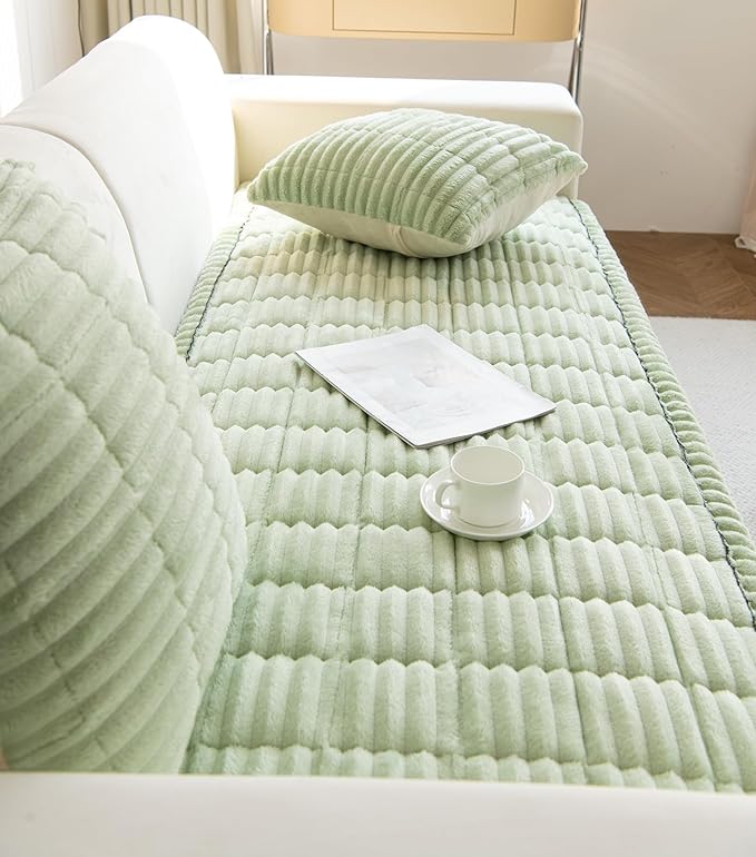 Faux Fur Plush Dog Couch Cover 3D Stripe Fuzzy Sofa Cover Non-Slip Fluffy Dog Bed Cover Pet Blanket Sofa Couch Furniture Protector for Puppy Large Dog Cat (Green,24"x35")
