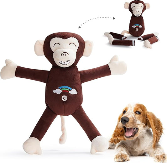 Nocciola Tearable Pull Rip Apart Monkey Dog Toy with Squeaker & Crinkle - Interactive Stuffed Plush Toy to Keep Dogs Busy, Pet Puzzle Enrichment Chew Toys for Small Medium Large Breeds