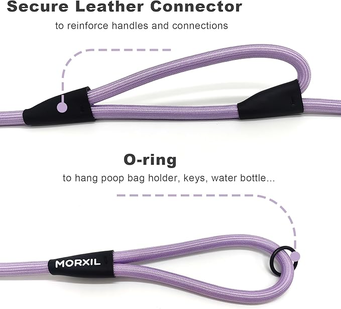 Rope Dog Leash with Two Handles, 6 Foot Heavy Duty Dog Leash with Aviation Aluminum Auto Locking Carabiner, Strong Nylon Pet Lead for Small, Medium, Large Dogs (Purple, 6FT-Two Handle)