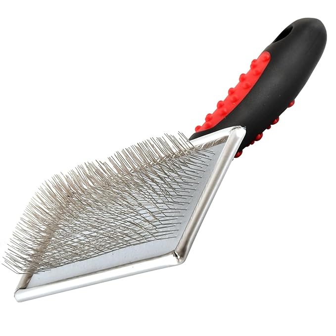 Jeffers Non-Slip Slicker Brush for Pets – Medium Size, Soft Pins, Red & Black – Detangling Grooming Tool for Dogs & Cats with Short, Long, Thick & Curly Coats – Comfortable Grip Pet Comb