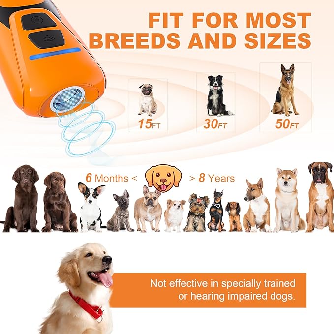 Dog Bark Deterrent Devices, Ultrasonic Anti Barking Device for Dogs, Up to 50FT Long Range Rechargeable Bark Control Safe for Dogs & Human Portable Indoor Outdoor, Dog Training & Behavior Aids