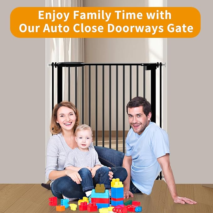 Extra Wide Baby Gate 30.11-77.36",Ultra Narrow 1.37" Spacing Dog Gate indoor,Double Lock Auto Close Pet Gate for House,Pressure Mounted Baby Gate Easy Walk Through Pet Gate for Hallway(Black)