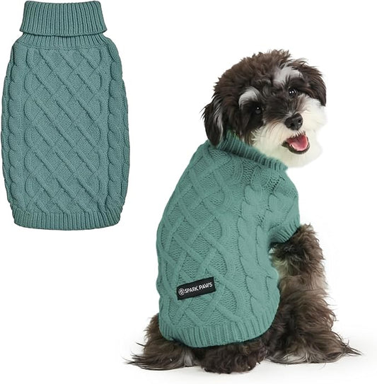 Spark Paws Knit Dog Sweater – Ultra Soft Warm Winter Dog Sweater for Small, Medium & Large Dogs – Stretch Fit Pet Sweater for French Bulldog, Pitbull, Girl & Boy Dogs Jacket, (Pine Green, M)
