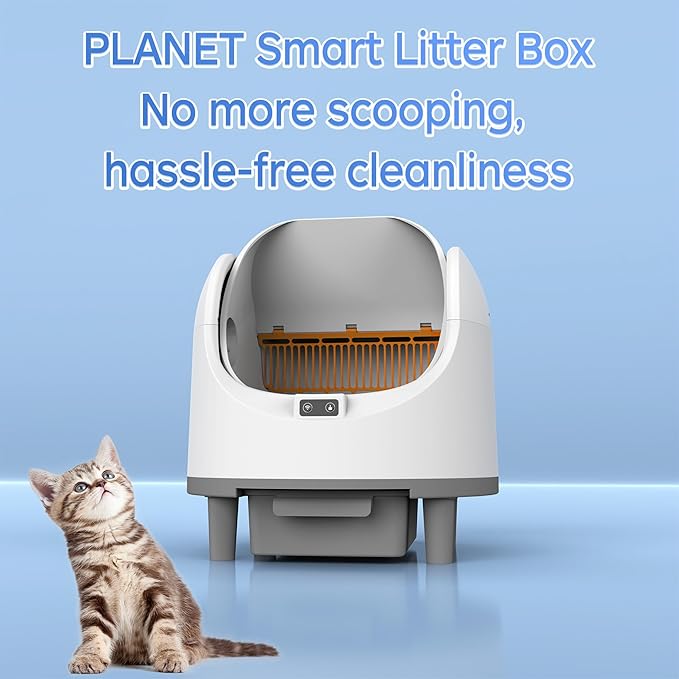 Self Cleaning Litter Box, Automatic Cat Litter Box Self Cleaning with Large Capacity, App Control, Safety Protection, Removable Washable Liner, 1 Roll Garbage Bags, Open-Top