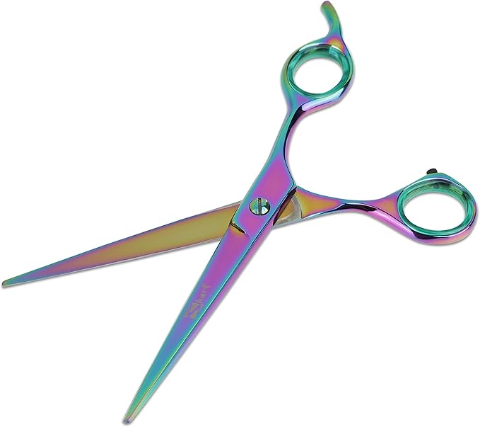 Dog Hair Scissors for Grooming - 7.5 Inch Straight Rainbow - Beautiful, Comfortable, Ergonomic, Professional, Durable, Sharp - Cutting Sheers