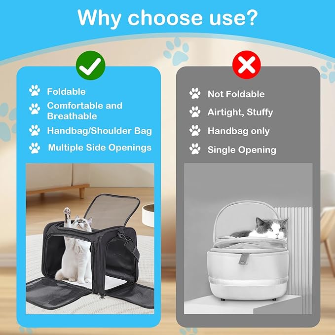 Cat Carrier Soft, Collapsible Cat Bag Carrier, TSA Airline Approved Pet Carrier for Cats with Removable Mat, Breathable Pet Travel Carrier for Small Medium Adult Pussy & Small Dogs (Black)