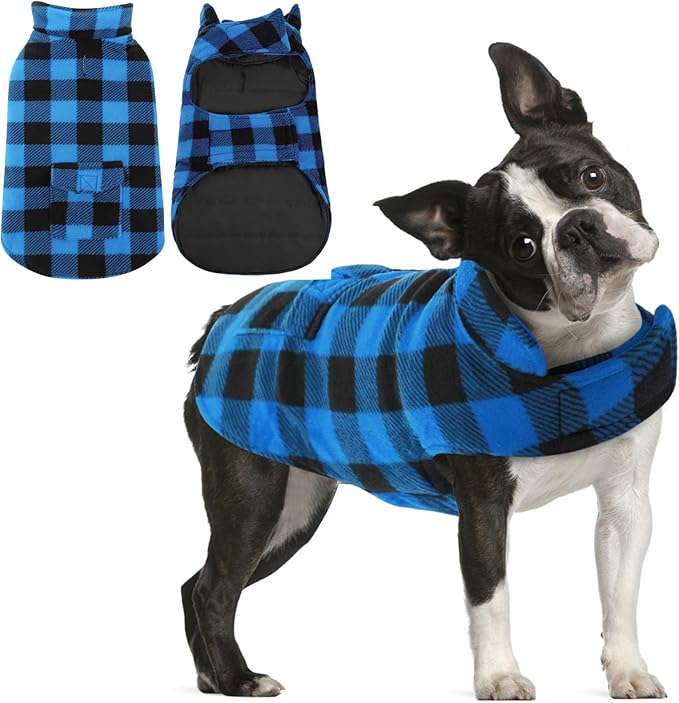 AOFITEE Dog Coat Plaid Dog Winter Coat for Small Dogs, Warm Dogs Jacket Christmas Sweater, Waterproof Pet Puffer Jacket, Reversible Pet Cold Weather Coats for Small Medium Large Pets, Blue S