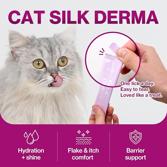 Doctor By Cat Silk Derma Lickable Feline Skin and Coat Supplement - Dandruff Treatment & Itchy Skin Relief Allergy Support for a Glossy Coat Immune Boosting Formula - 30 Individual Treat Tubes