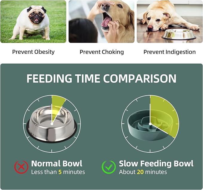 6.1inch Ceramic Dog Bowl Slow Feeder, Slow Dish for Small Dog, Wet and Dry Food Dish, Stop Bloat, Preventing Choking(Single Bowl-Dark Green)