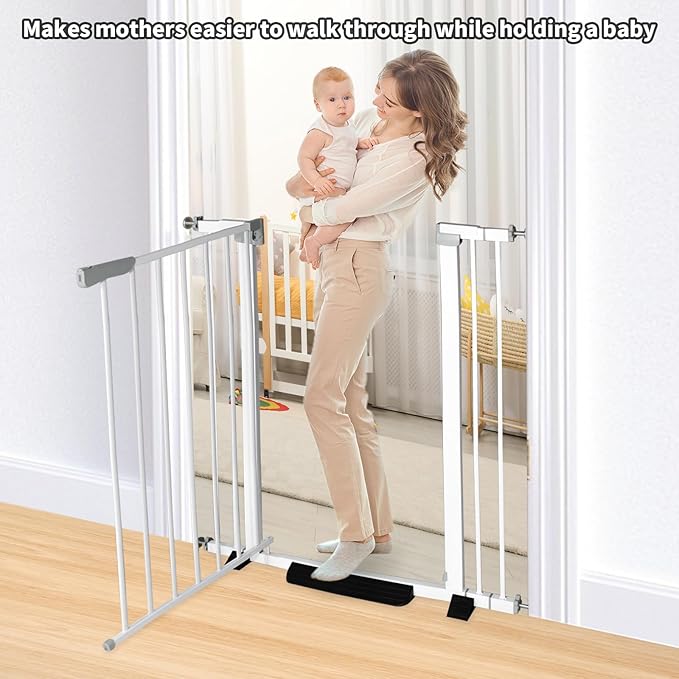 30 Inch Tall Cat Pet Gate Baby Gate Auto Close Pet Gate Adjustable 29.92""-57.48"" Wide Pressure Mounted Walk Through Swing Safety Pet Gates Child Gate (29.92""-57.48"" Wide), White