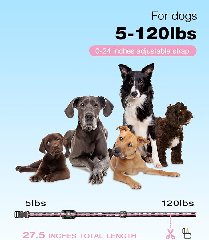 Bousnic Dog Shock Collar - 3300Ft Dog Training Collar with Remote for 5-120lbs Small Medium Large Dogs Rechargeable Waterproof e Collar with Beep (1-8), Vibration(1-16), Safe Shock(1-99) (LightPink)