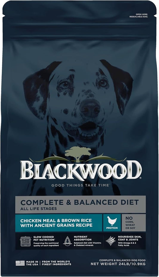 Blackwood Complete & Balanced Diet Dry Dog Food, Chicken Meal & Brown Rice with Ancient Grains, 24 Pound Bag, Slow Cooked with Vitamins & Minerals