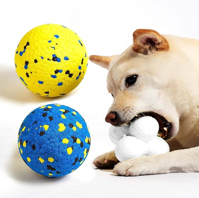 3.9'' Dog Balls Tennis Ball for Aggressive Chewers, Atom Teething Balls Dog Chew Toys for Large Medium Small Dogs and Puppies, 3 Pack