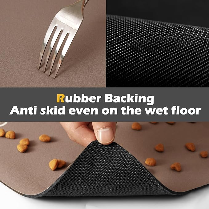 Pet Feeding Mat - Absorbent for Food and Water Bowl - Dog Accessories - Water Bowl for Messy Drinkers - No Stains Quick Dry Dispenser Mat (16"x24", Brown)