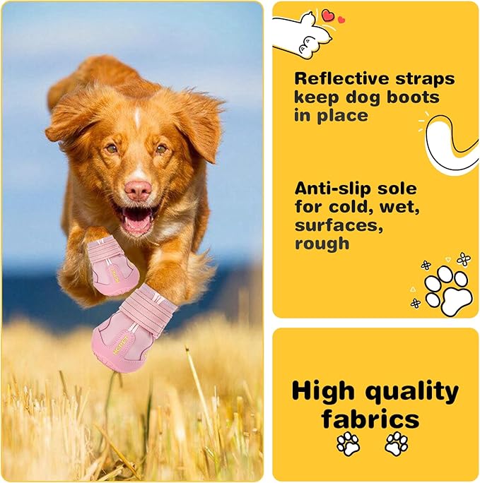 Hcpet Dog Shoes, Dog Boots for Large Dogs, Breathable Dog Booties Paw Protector for Summer Hot Pavement, Winter Snowy Day, Outdoor Walking, Indoor Hardfloors Anti Slip Sole Pink Size 8