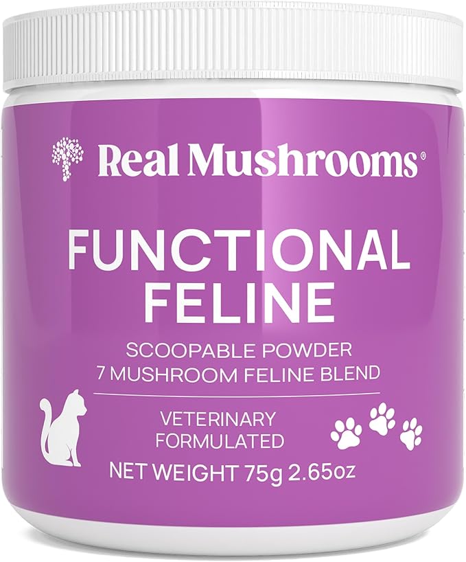 Real Mushrooms Cat Supplement Powder – Organic Mushroom Blend with Antarctic Krill & Ashwagandha – Cat Vitamins for Older Cats or Kittens – 2.65 oz Functional Feline Formula